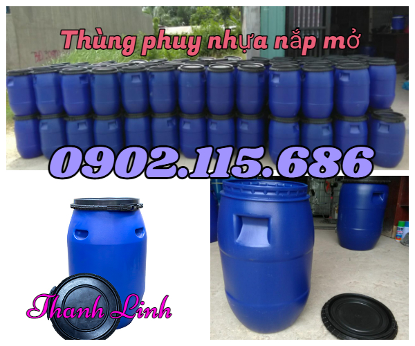 Thùng phuy nhựa 50 lít, thùng phuy nhựa nắp mở, thùng phuy nhựa HDPE.