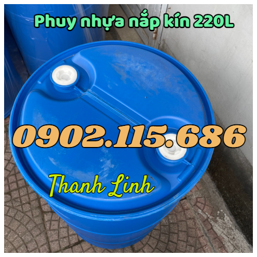 Thùng phuy nhựa 220L nắp kín, thùng phuy nhựa 2 nắp nhỏ