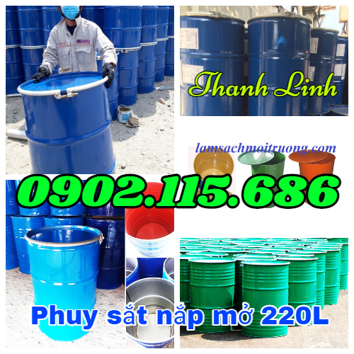 Thùng phuy sắt nắp mở, thùng phuy sắt 220L, thùng phuy sắt có đai sắt, thùng phuy sắt 220L