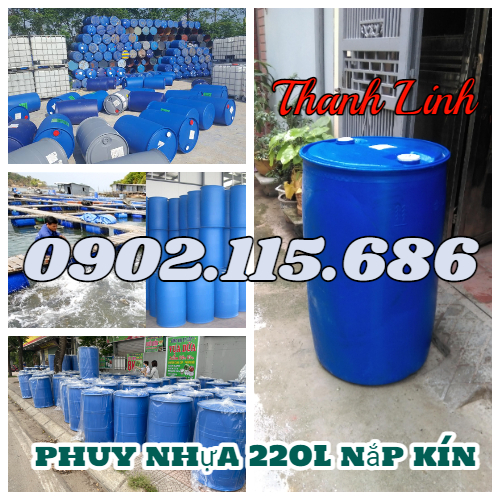 Thùng Phuy Nhựa 220 lít hai nắp nhỏ, thùng phuy nhựa nắp kín 220 lít