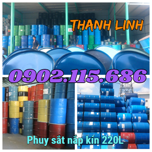 Thùng phuy sắt 220L, phuy sắt nắp kín 220 lít, thùng phuy sắt 2 nắp nhỏ, thùng phuy sắt mớ