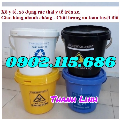 Xô y tế, xô đựng rác y tế, xô y tế trên xe, xô y tế đựng kim tiêm, bông gạc