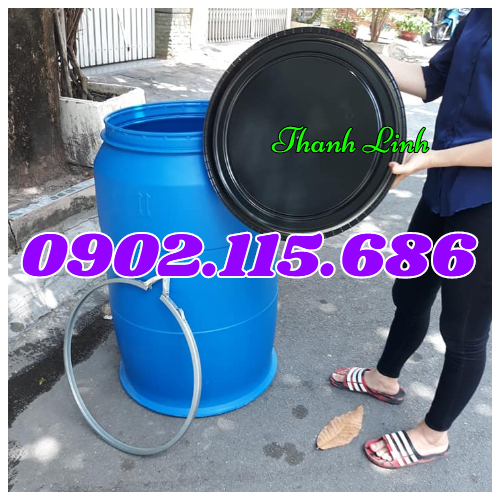 Thùng phuy nhựa mới 220 lít, phuy nhựa đựng thực phẩm, thùng phuy nhựa nắp mở 220 lít, thù