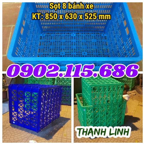 Sọt nhựa HS022, sọt nhựa 8 bánh xe, sọt nhựa công nghiệp, thùng nhựa rỗng, sọt nhựa rỗng c