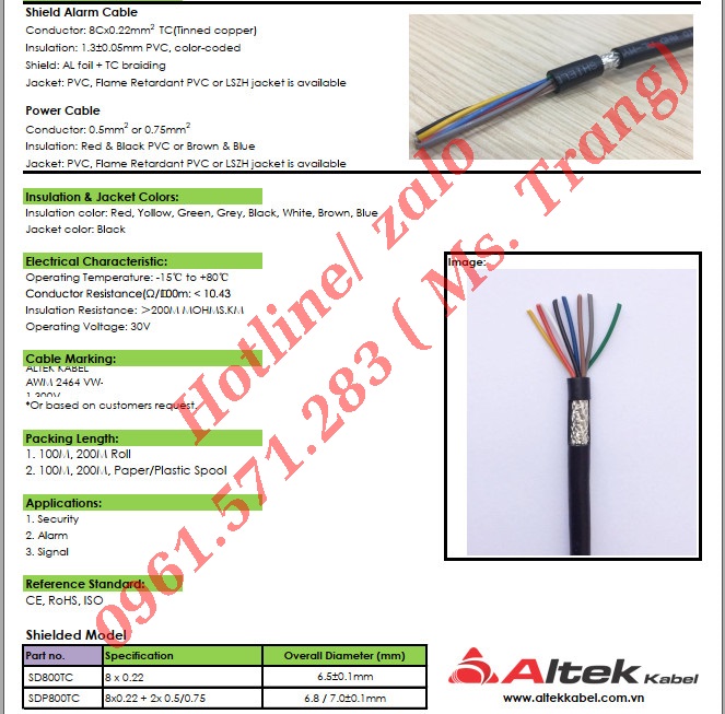 Dây tín hiệu 24AWG - Altek Kabel shield control cable