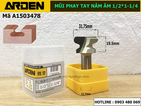 Mũi Router phay Tay Nắm Âm ARDEN 31.75 mm Cốt 12.7 mm