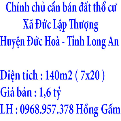 Chính chủ cần bán đất thổ cư ở Tỉnh Long An