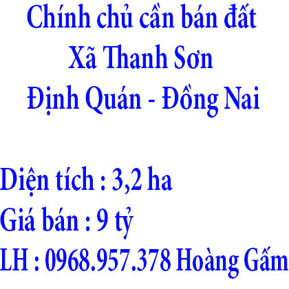 Chính chủ cần bán đất ở Xã Thanh Sơn , Định Quán, Đồng Nai