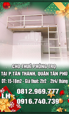 CẦN CHO THUÊ PHÒNG TRỌ TẠI PHƯỜNG TÂN THÀNH, QUẬN TÂN PHÚ - TPHCM