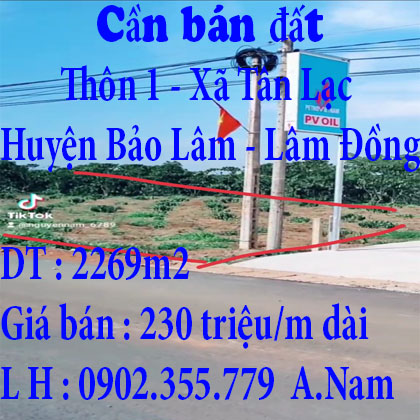 Cần bán đất tại Thôn 1 - Xã Tân Lạc - Huyện Bảo Lâm - Lâm Đồng