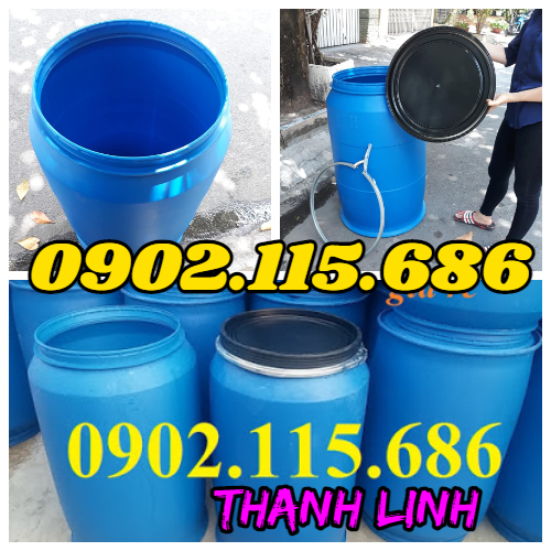 Thùng phuy nhựa nắp hở, phuy nhựa nắp hở 220 lít, thùng đựng hóa chất 220L, thùng phuy nhự