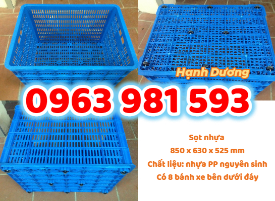 Sọt nhựa 8 bánh xe, sóng nhựa HS022