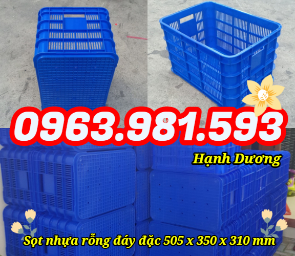 Sọt nhựa rỗng đáy đặc HS012, thùng nhựa hở