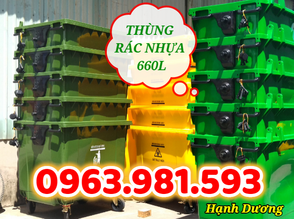 Thùng rác 4 bánh xe, thùng rác 660L