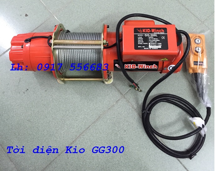 Tời điện Kio 300 GG-300L: tải trọng nâng 300kg cáp 45m, điện 1pha 220v