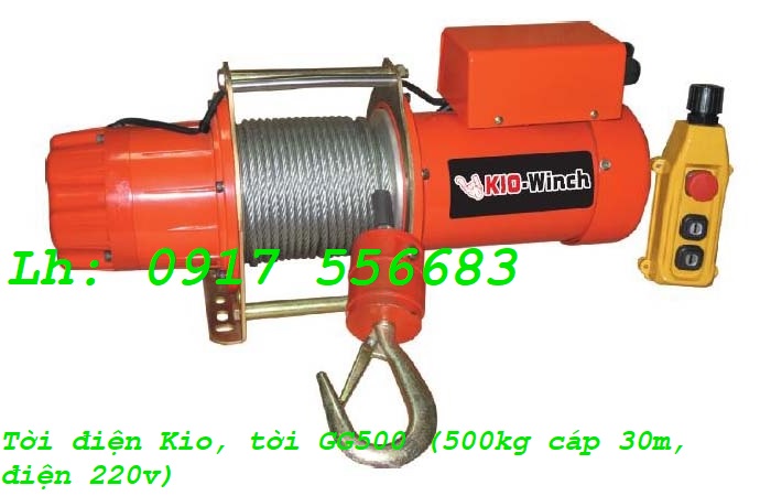 Tời điện Kio 500 GG500: 500kg cáp 30m, điện 1pha 220v