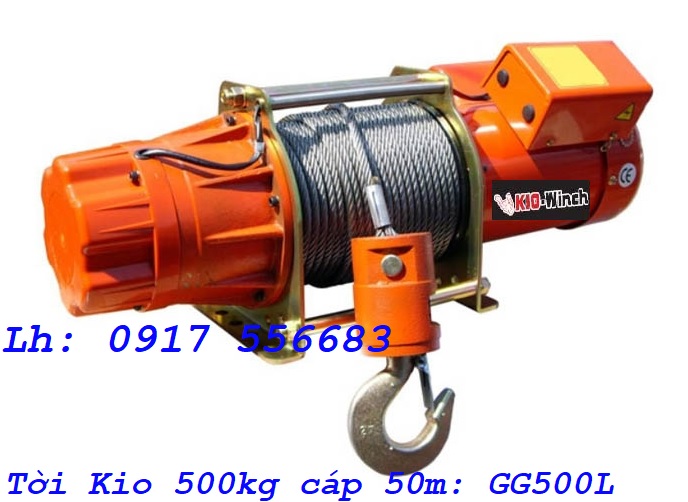 Tời điện Kio GG500L: tải trọng nâng 500kg cáp 50m, dùng điện 1 pha 220v