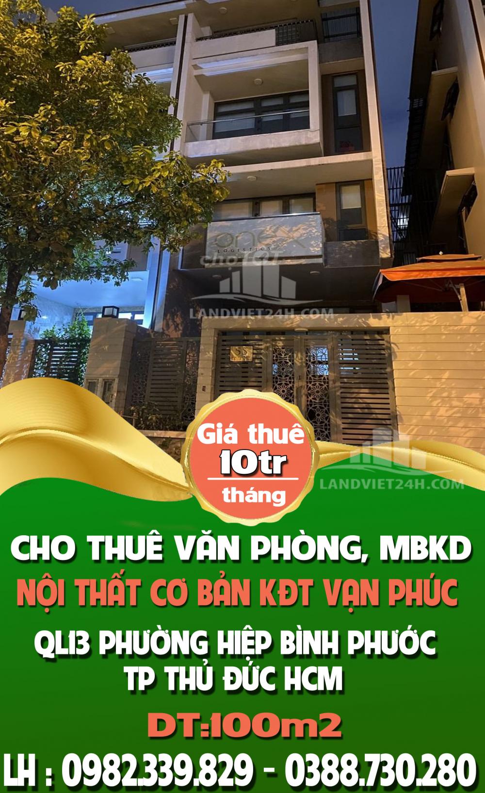 CHO THUÊ VĂN PHÒNG, MBKD NỘI THẤT CƠ BẢN KHU ĐÔ THỊ VẠN PHÚC QL13