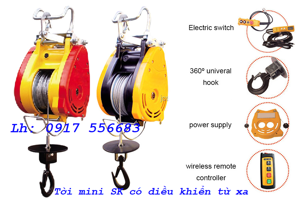 Máy tời nâng 500kg có điều khiển từ xa SK500, cáp 30m điện 1 pha 220v