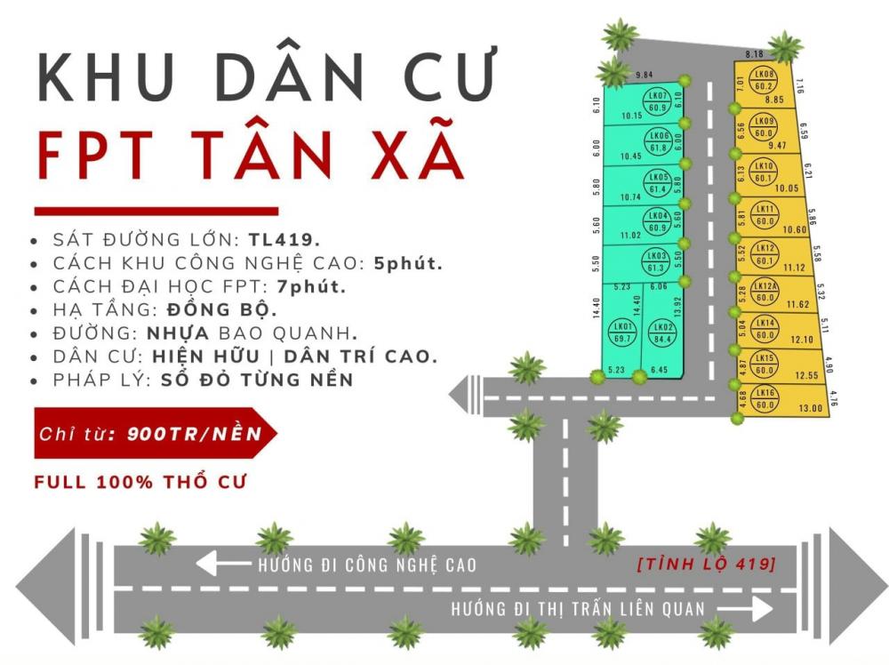 Đất nền Tân Xã Thạch Thất sát CNC Hòa Lạc, đầu tư mùa dịch giá chỉ 900tr