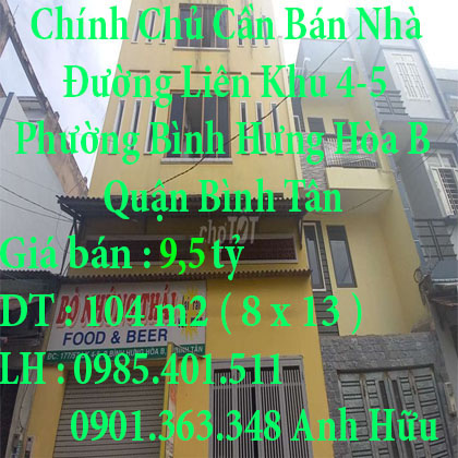 Chính Chủ Bán Nhà Đường Liên khu 4-5, Phường Bình Hưng Hòa B, Quận Bình Tân