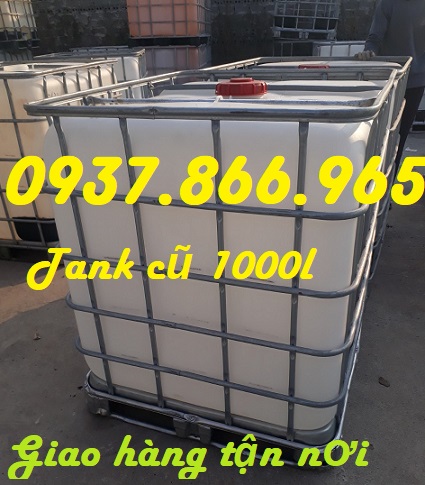 Bồn IBC 1000l đựng chất lỏng cũ, tank nhựa đựng dung môi