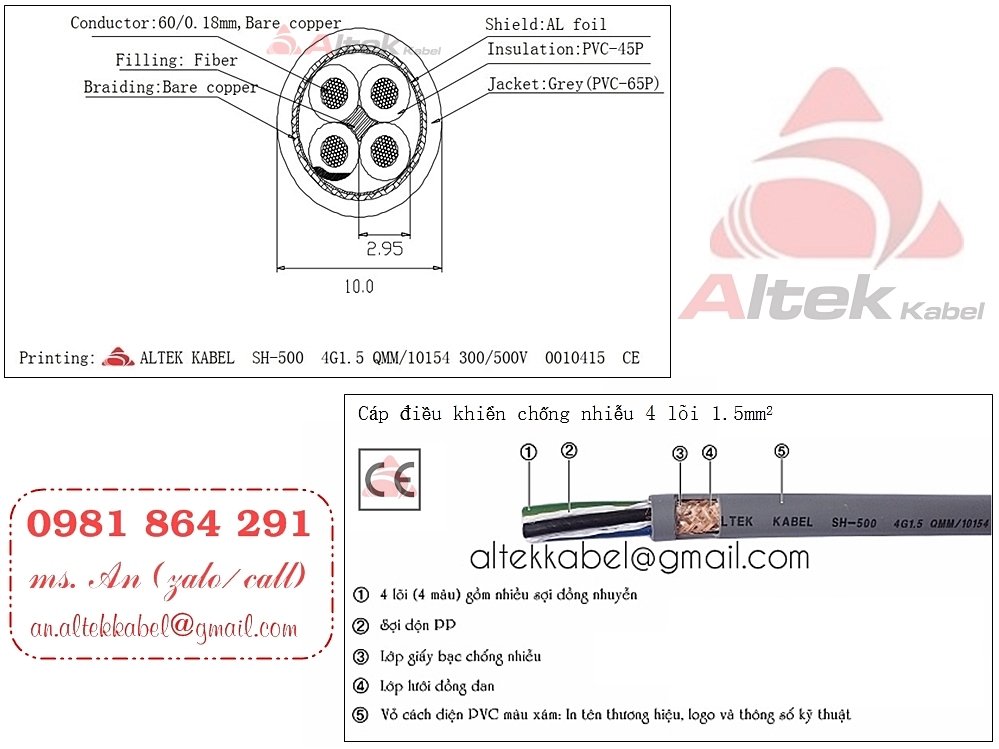 Cáp tín hiệu điều khiển 4 lõi 4x0.5, 4x0.75, 4x1.0, 4x1.5 sỉ - lẻ toàn quốc