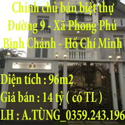 Chính chủ bán biệt thự Đường 9, Xã Phong Phú, Bình Chánh, Hồ Chí Minh