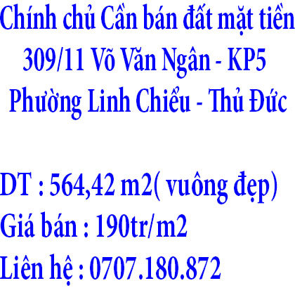 Chính chủ Cần bán đất mặt tiền