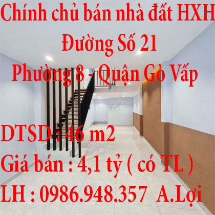 Chính chủ bán nhà đất HXH Đường Số 21 , Phường 8, Quận Gò Vấp