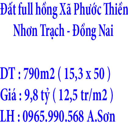 Đất full hồng Xã Phước Thiền - Nhơn Trạch - Đồng Nai