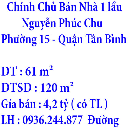 Chính Chủ Cần Bán Nhà Hẻm 35 Nguyễn Phúc Chu