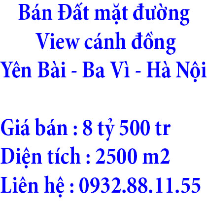 Bán Đất mặt đường, View cánh đồng ở Huyện Ba Vì  Hà Nội