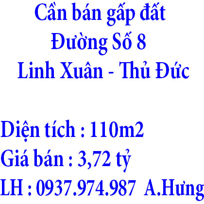 Cần bán gấp đất Linh Xuân Thủ Đức, TP Hồ chí Minh