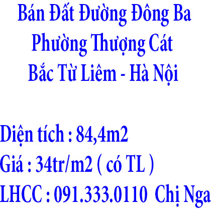 Bán Đất Đường Đông Ba, Phường Thượng Cát, Bắc Từ Liêm, Hà Nội