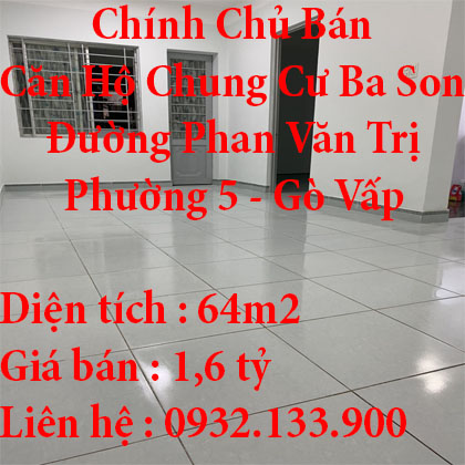 Chính Chủ Bán Căn Hộ Chung Cư Ba Son GÒ VẤP