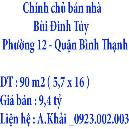 Chính chủ bán nhà 160/33/10E, BÙI ĐÌNH TÚY, Phường 12, Quận Bình Thạnh, Tp Hồ Chí Minh