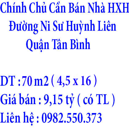 Chính Chủ Bán Nhà HXH Đường Ni Sư Huỳnh Liên , Quận Tân Bình