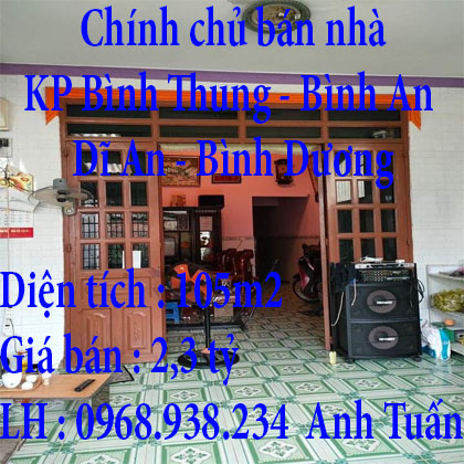 Chính chủ bán nhà Khu phố Bình Thung,Phường Bình An,TP Dĩ An,Tỉnh Bình Dương