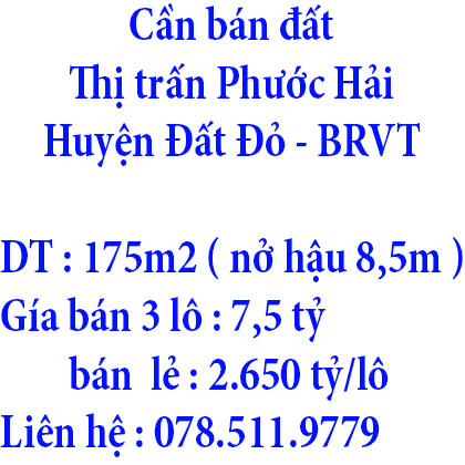 Cần bán đất Phước hải,cách trục đường 36m Nguyễn Văn Linh chỉ 40m và giao nhau với đường