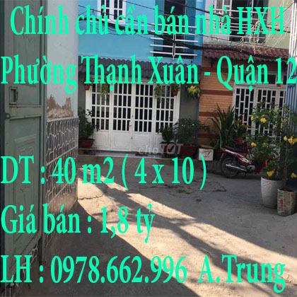 Chính chủ cần bán nhà ở Phường Thạnh Xuân, Quận 12, TP Hồ Chí Minh