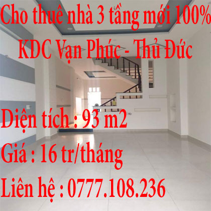 Cho thuê nhà 3 tầng mới 100% Vạn Phúc - Thủ Đức - HCM