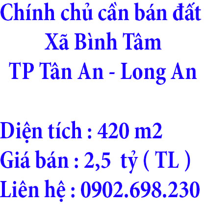 Chính chủ cần bán đất Thành phố Tân An, Long An