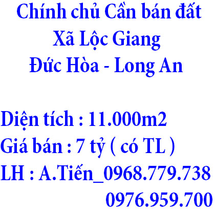 Chính chủ Cần bán đất tại Xã Lộc Giang, Đức Hòa, Long An