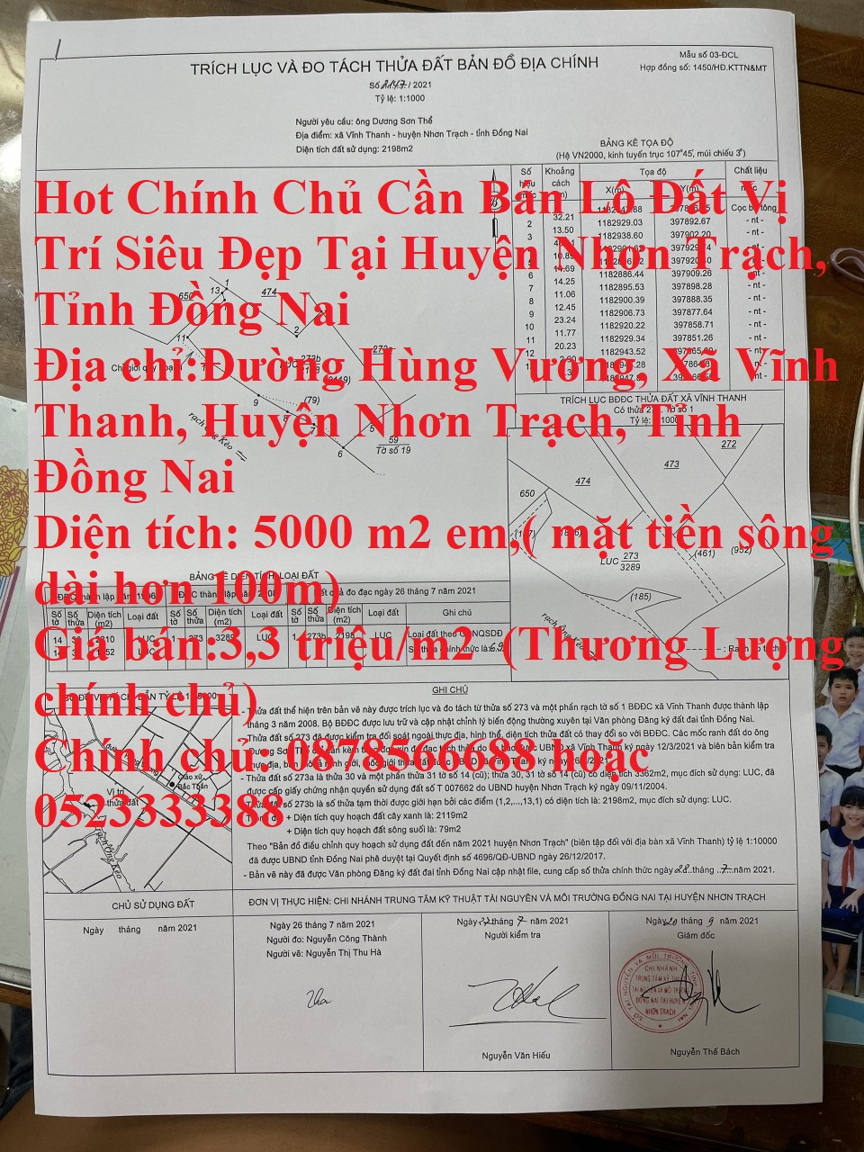 Hot Chính Chủ Cần Bán Lô Đất Vị Trí Siêu Đẹp Tại Huyện Nhơn Trạch, Tỉnh Đồng Nai