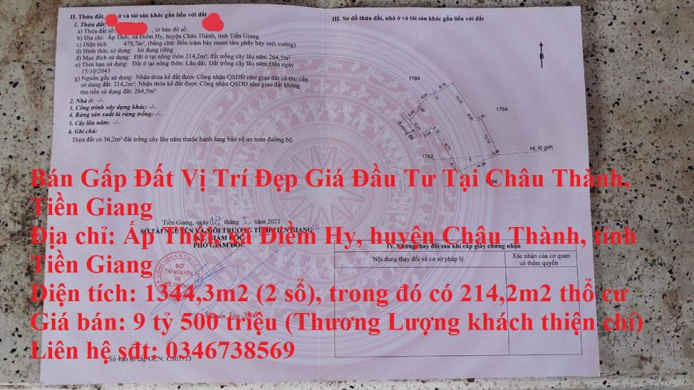 Bán Gấp Đất Vị Trí Đẹp Giá Đầu Tư Tại Châu Thành, Tiền Giang