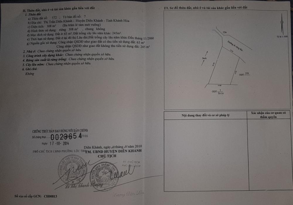 Gia đình cần bán đất đẹp( có nhà) khu vực trung tâm Thị Trấn Diên Khánh,