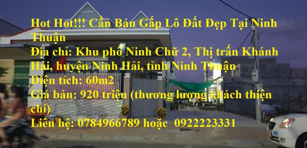 Hot Hot!!! Cần Bán Gấp Lô Đất Đẹp Tại Ninh Thuận