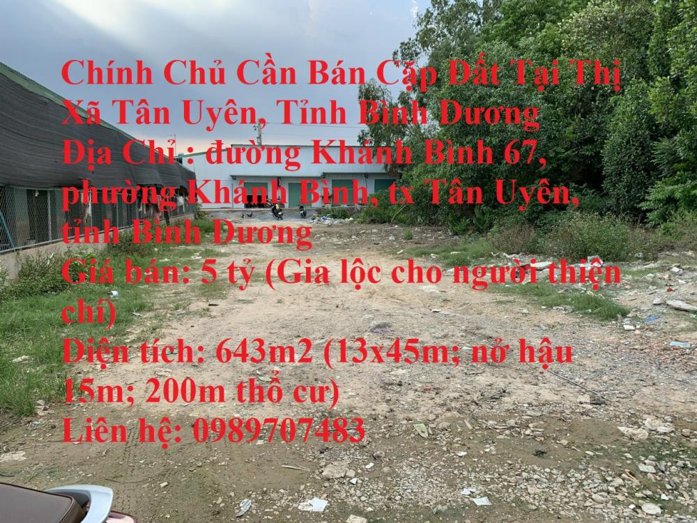 Chính Chủ Cần Bán Cặp Đất Tại Thị Xã Tân Uyên, Tỉnh Bình Dương