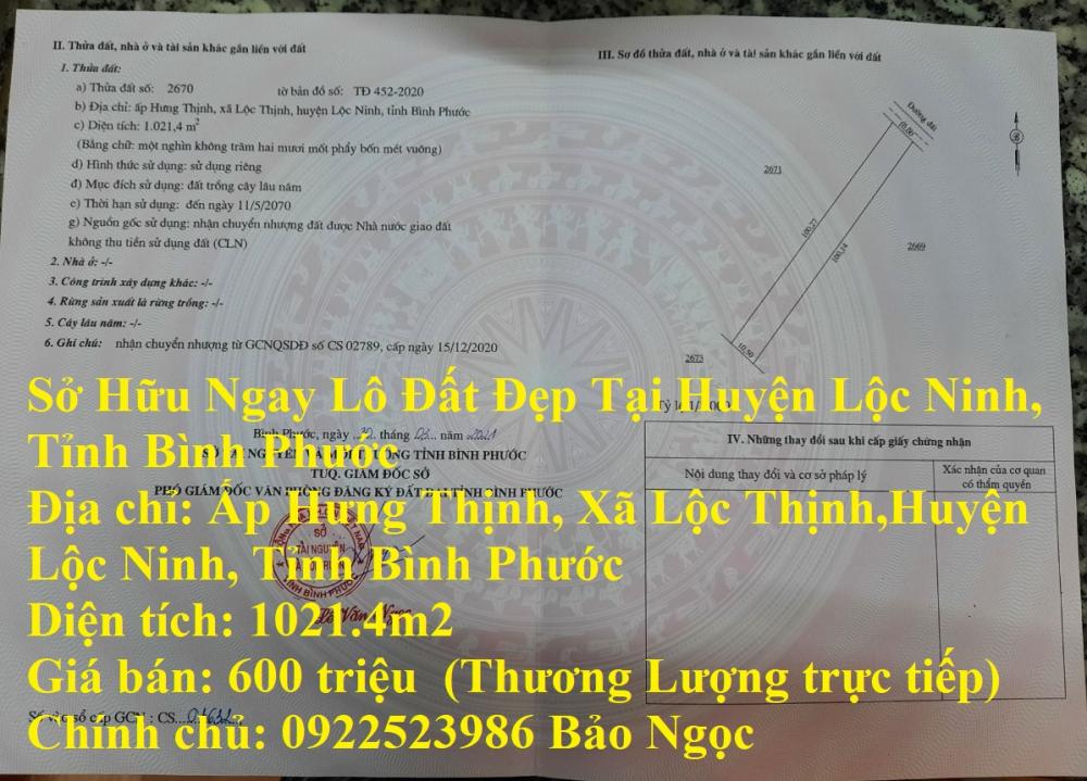 Sở Hữu Ngay Lô Đât Đẹp Tại Huyện Lộc Ninh, Tỉnh Bình Phước